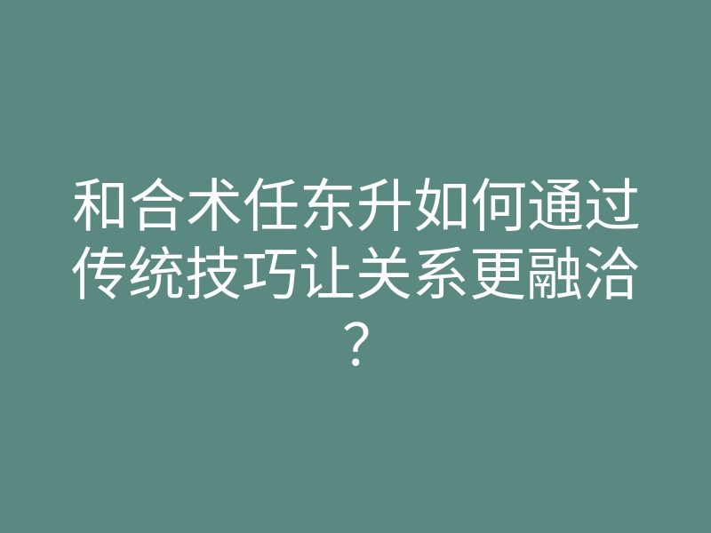 和合术任东升如何通过传统技巧让关系更融洽?