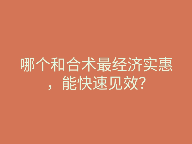 哪个和合术最经济实惠，能快速见效？