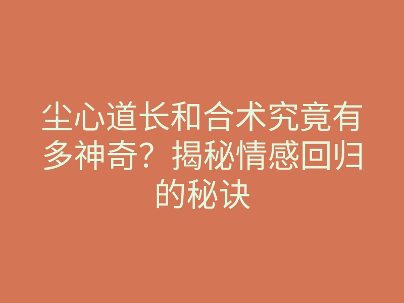 尘心道长和合术究竟有多神奇？揭秘情感回归的秘诀