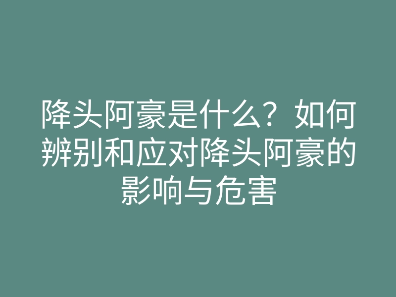 降头阿豪是什么?如何辨别和应对降头阿豪的影响与危害