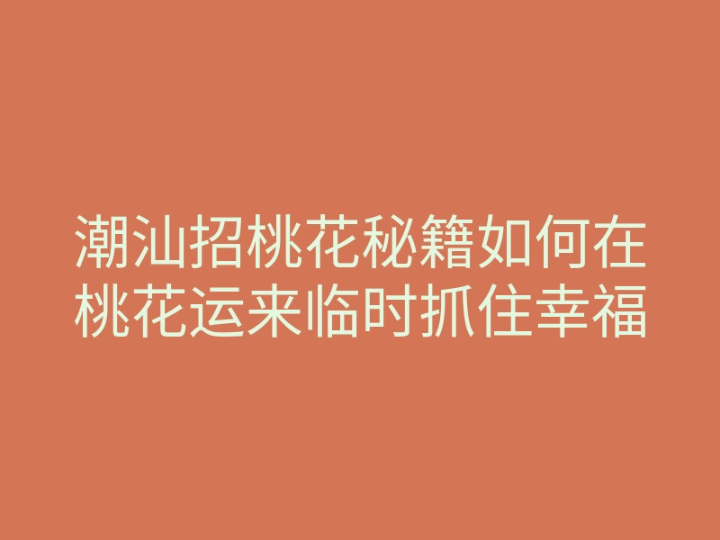 潮汕招桃花秘籍如何在桃花运来临时抓住幸福