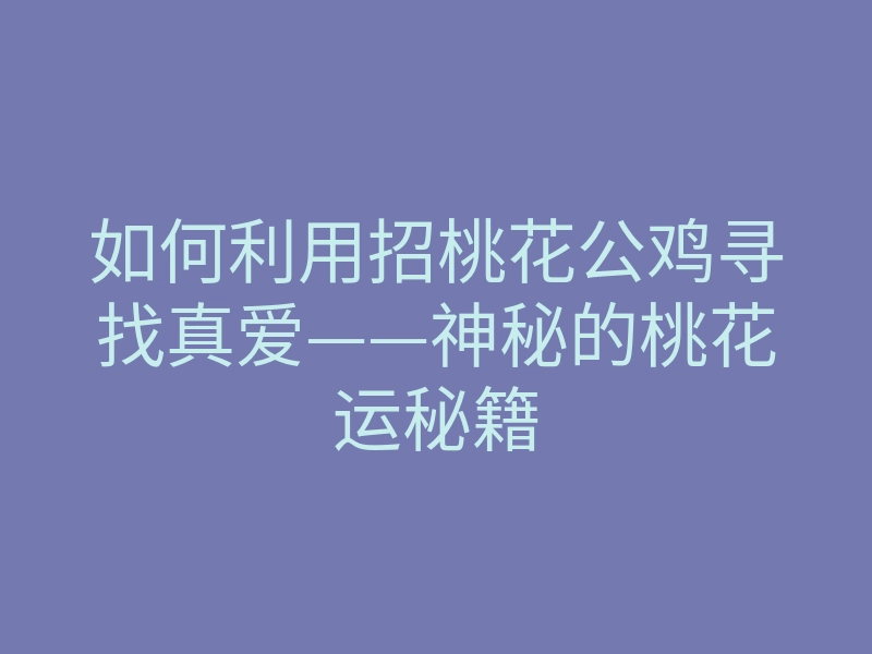 如何利用招桃花公鸡寻找真爱——神秘的桃花运秘籍