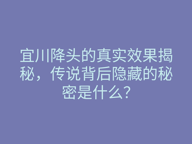 宜川降头的真实效果揭秘,传说背后隐藏的秘密是什么?