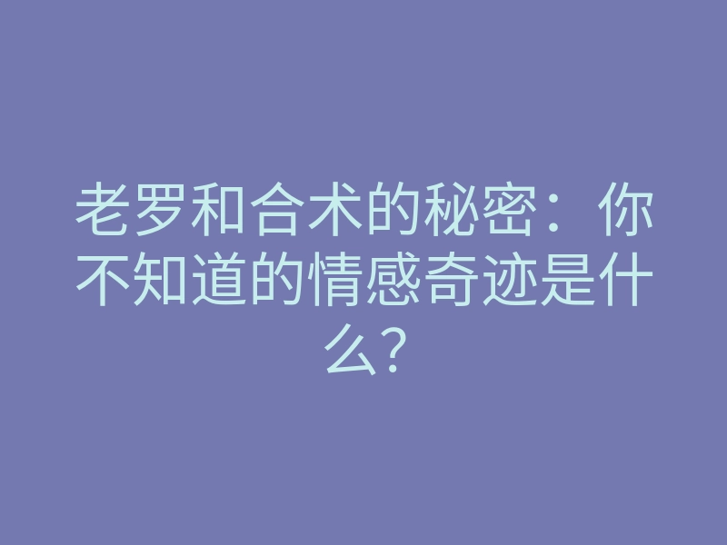 老罗和合术的秘密:你不知道的情感奇迹是什么?