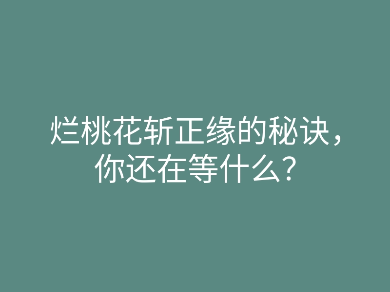 烂桃花斩正缘的秘诀,你还在等什么?