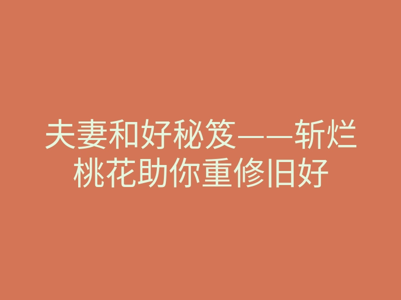 夫妻和好秘笈——斩烂桃花助你重修旧好