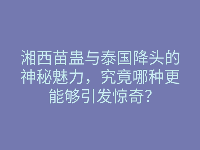 湘西苗蛊与泰国降头的神秘魅力,究竟哪种更能够引发惊奇?