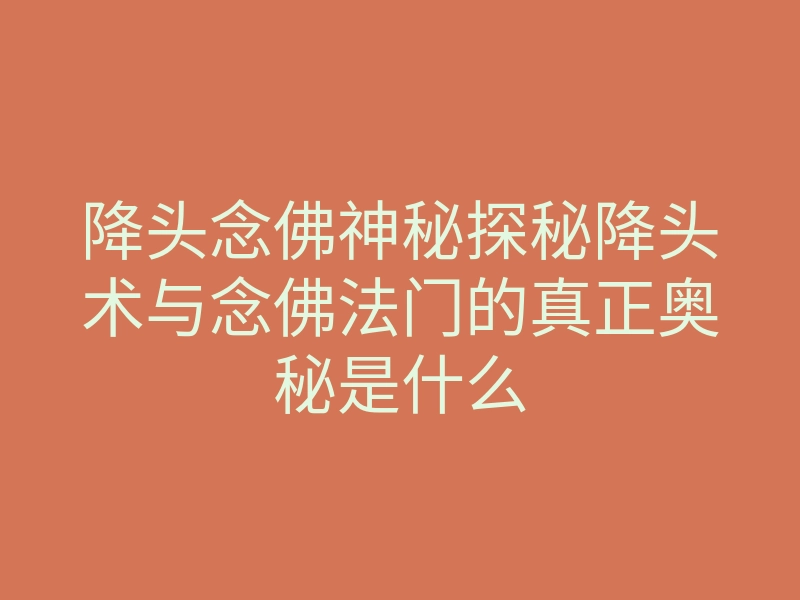 降头念佛神秘探秘降头术与念佛法门的真正奥秘是什么