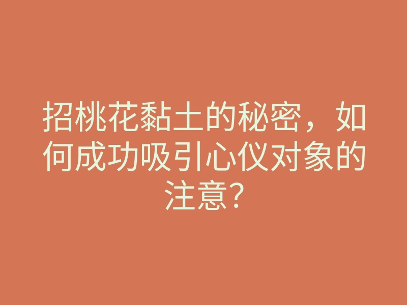招桃花黏土的秘密,如何成功吸引心仪对象的注意?