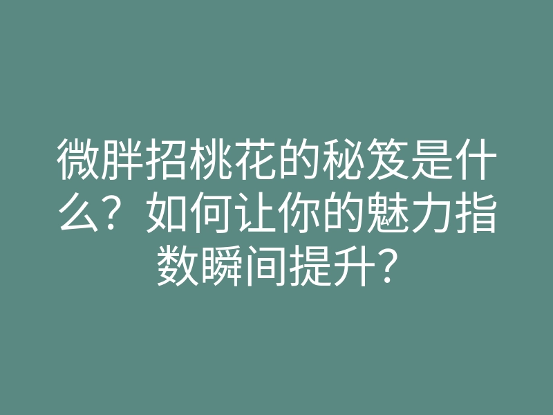 微胖招桃花的秘笈是什么?如何让你的魅力指数瞬间提升?