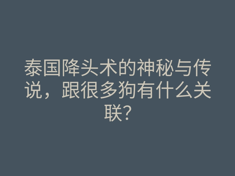 泰国降头术的神秘与传说,跟很多狗有什么关联?