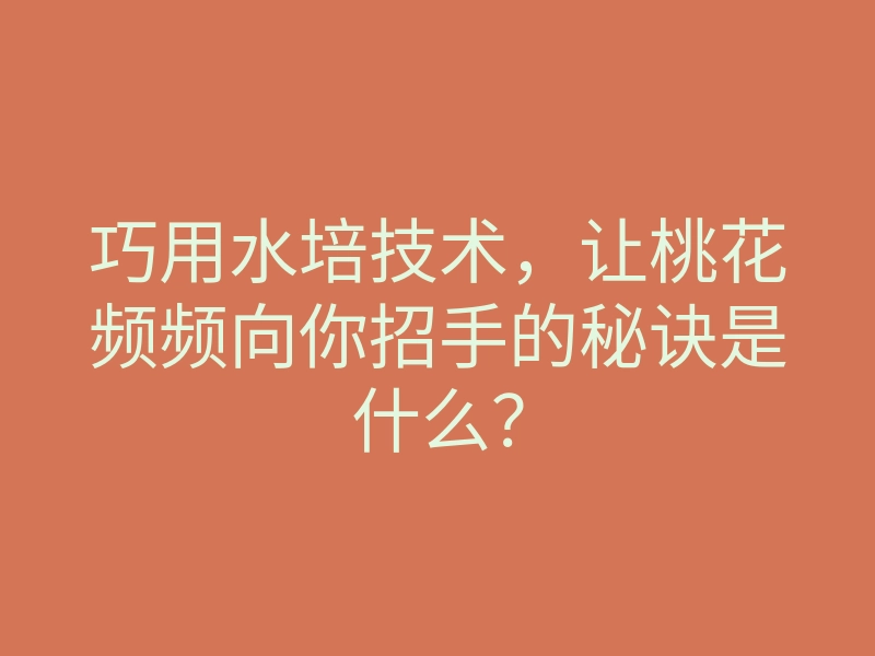 巧用水培技术,让桃花频频向你招手的秘诀是什么?