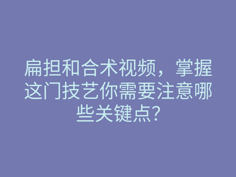扁担和合术视频,掌握这门技艺你需要注意哪些关键点?