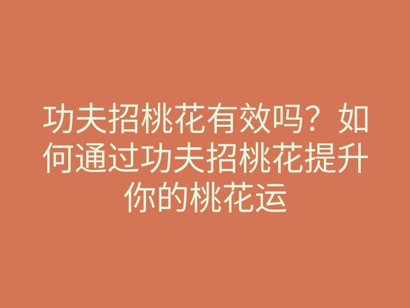 功夫招桃花有效吗?如何通过功夫招桃花提升你的桃花运