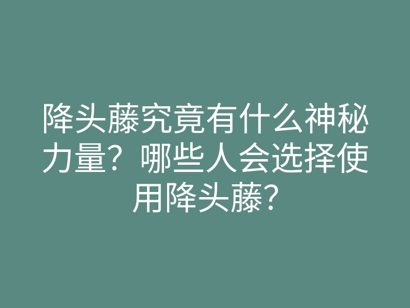 降头藤究竟有什么神秘力量?哪些人会选择使用降头藤?