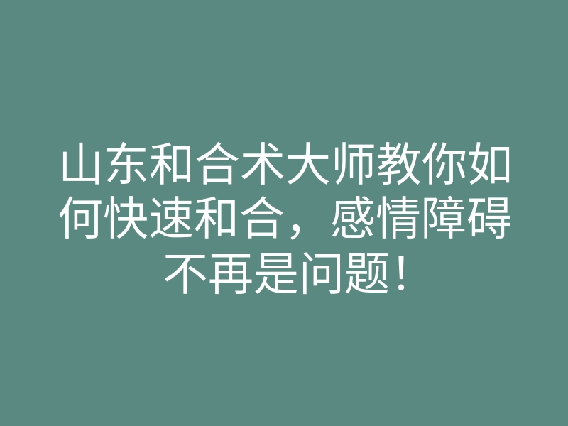 山东和合术大师教你如何快速和合,感情障碍不再是问题!