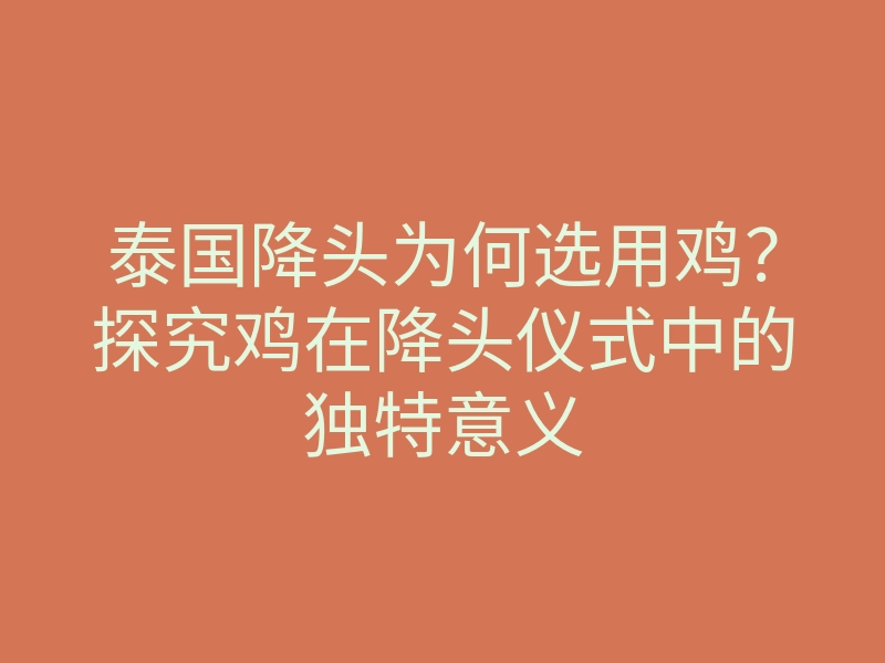 泰国降头为何选用鸡?探究鸡在降头仪式中的独特意义
