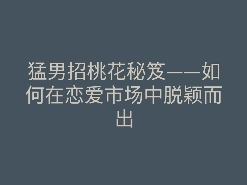 猛男招桃花秘笈——如何在恋爱市场中脱颖而出