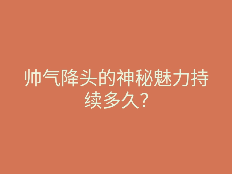 帅气降头的神秘魅力持续多久?