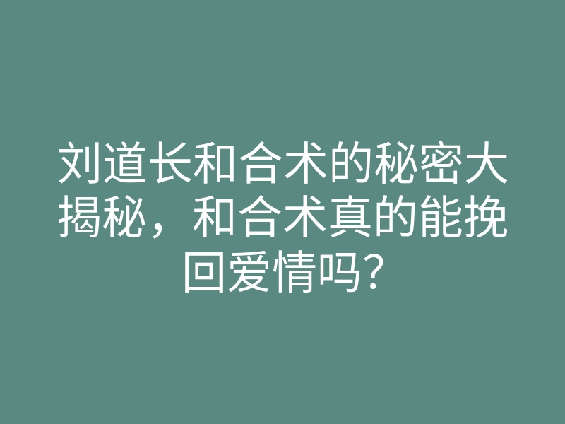 刘道长和合术的秘密大揭秘,和合术真的能挽回爱情吗?