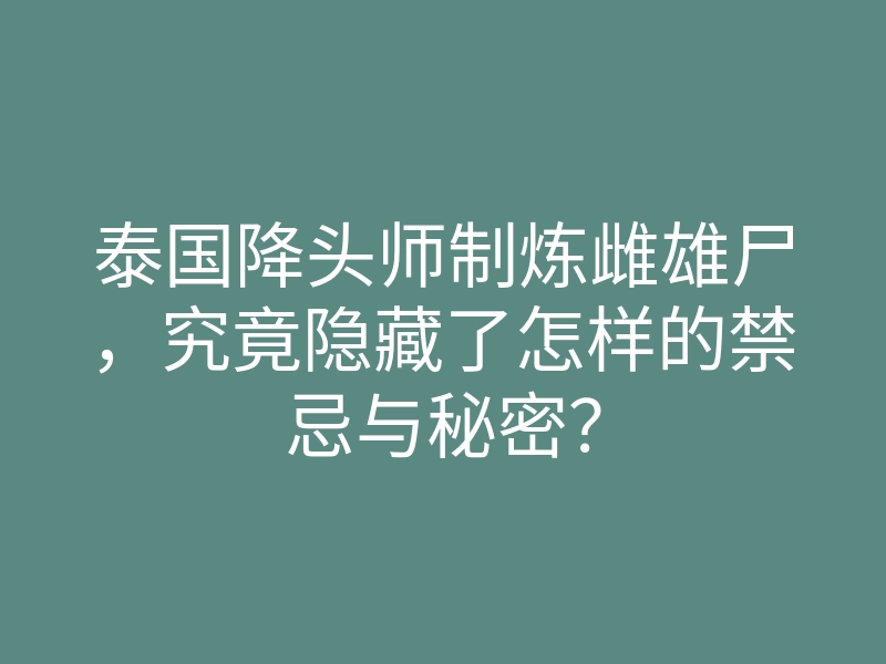 泰国降头师制炼雌雄尸,究竟隐藏了怎样的禁忌与秘密?