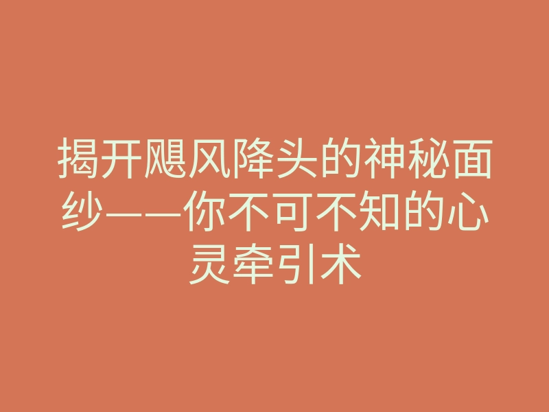 揭开飓风降头的神秘面纱——你不可不知的心灵牵引术