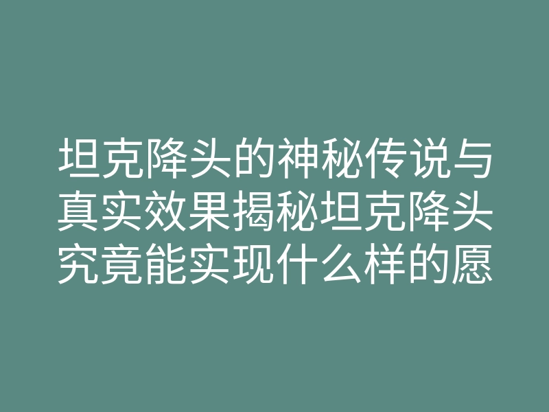 坦克降头的神秘传说与真实效果揭秘坦克降头究竟能实现什么样的愿望?