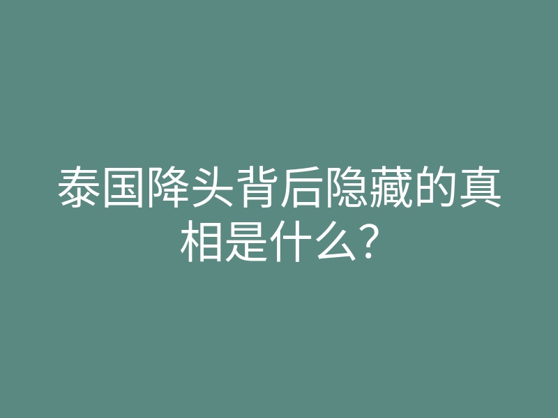 泰国降头背后隐藏的真相是什么?