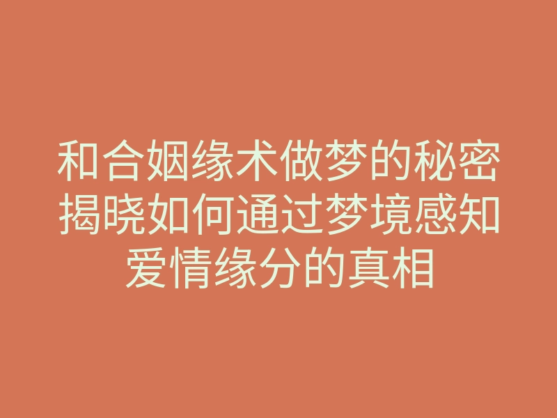 和合姻缘术做梦的秘密揭晓如何通过梦境感知爱情缘分的真相