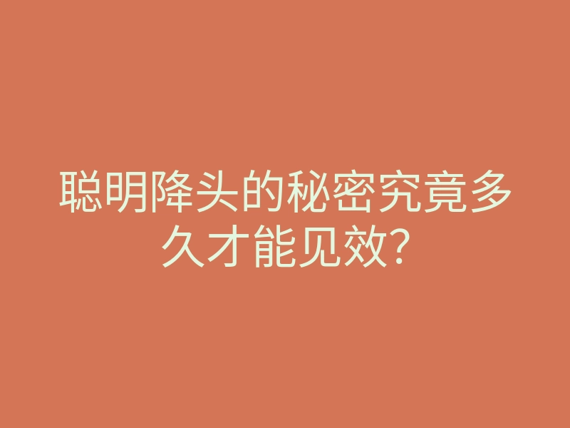 聪明降头的秘密究竟多久才能见效?