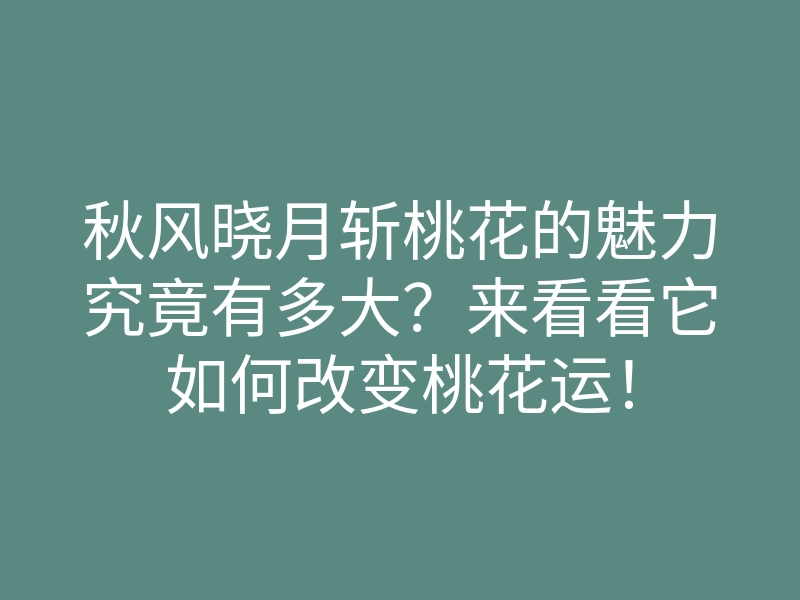 秋风晓月斩桃花的魅力究竟有多大?来看看它如何改变桃花运!