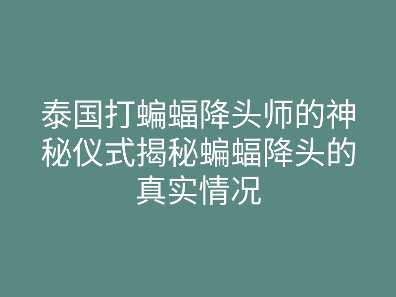 泰国打蝙蝠降头师的神秘仪式揭秘蝙蝠降头的真实情况