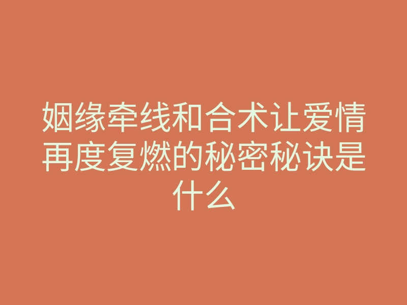 姻缘牵线和合术让爱情再度复燃的秘密秘诀是什么
