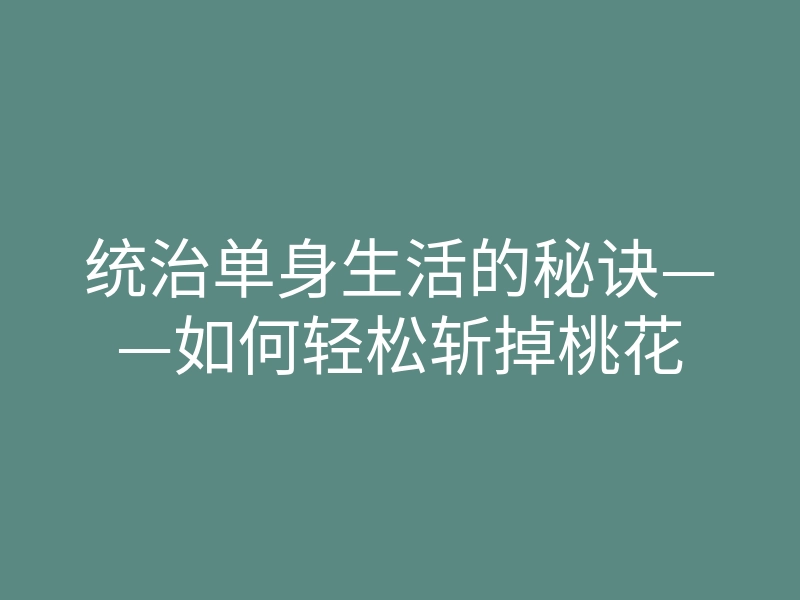 统治单身生活的秘诀——如何轻松斩掉桃花