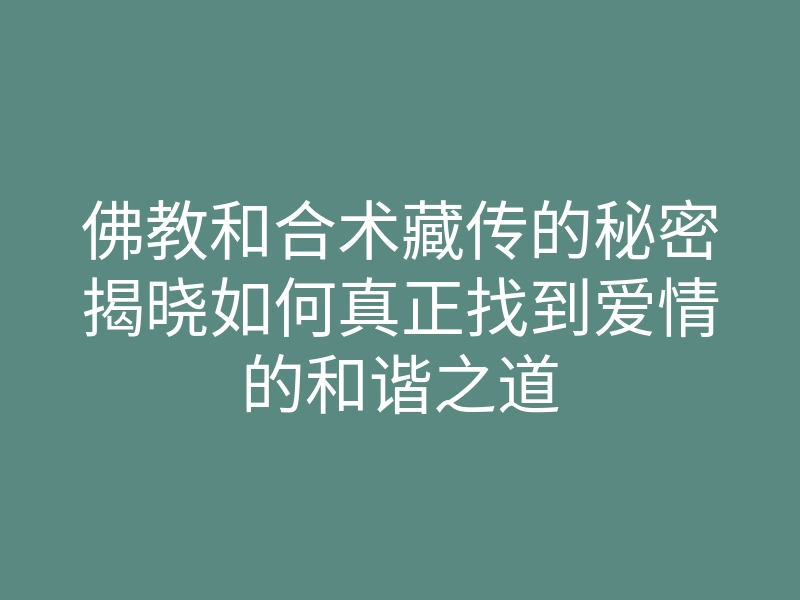 佛教和合术藏传的秘密揭晓如何真正找到爱情的和谐之道