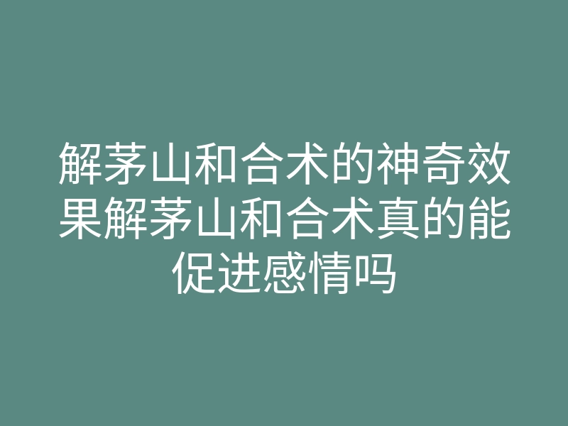 解茅山和合术的神奇效果解茅山和合术真的能促进感情吗