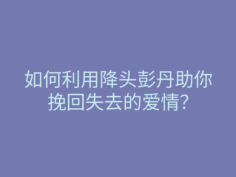 如何利用降头彭丹助你挽回失去的爱情?