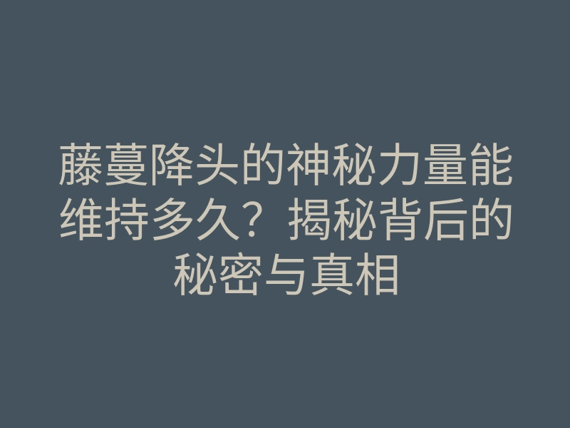 藤蔓降头的神秘力量能维持多久?揭秘背后的秘密与真相