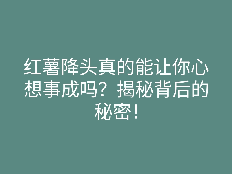 红薯降头真的能让你心想事成吗?揭秘背后的秘密!
