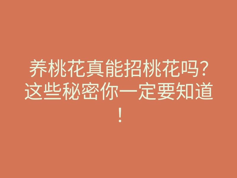 养桃花真能招桃花吗?这些秘密你一定要知道!