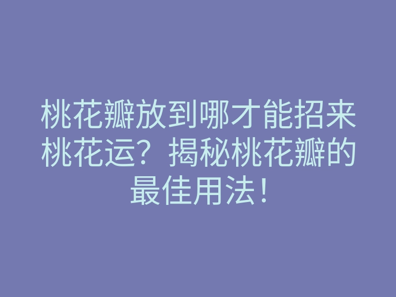 桃花瓣放到哪才能招来桃花运?揭秘桃花瓣的最佳用法!