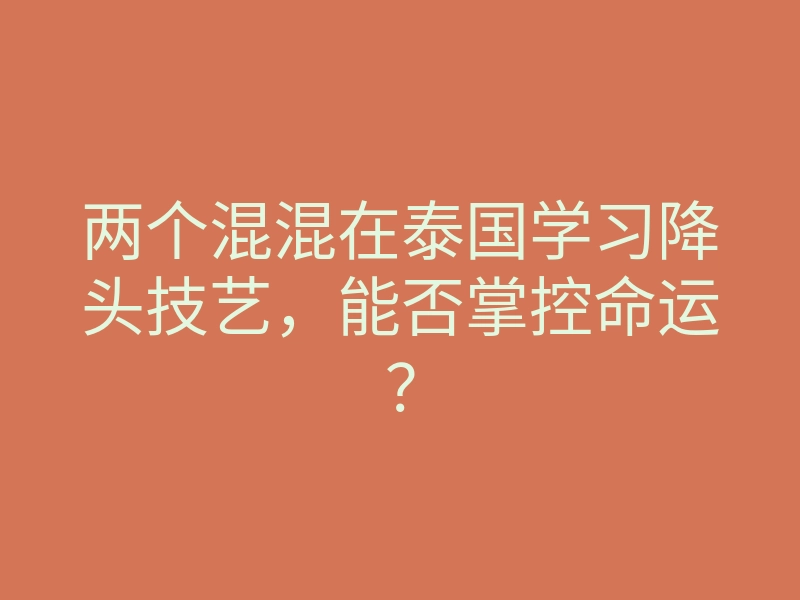 两个混混在泰国学习降头技艺，能否掌控命运？