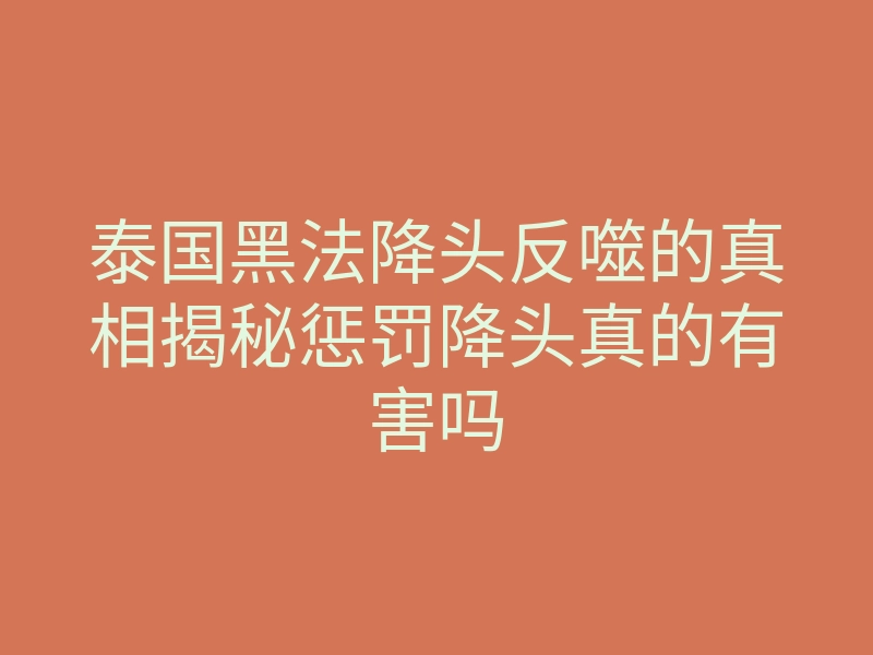泰国黑法降头反噬的真相揭秘惩罚降头真的有害吗
