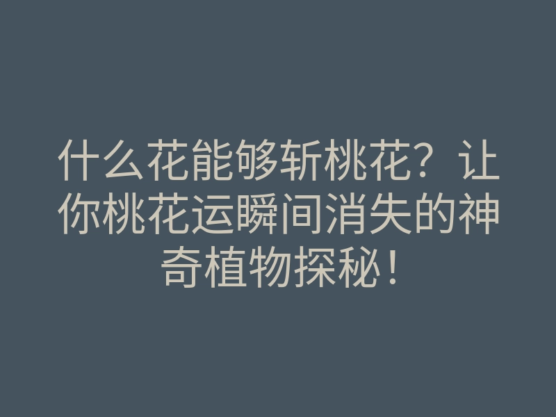 什么花能够斩桃花?让你桃花运瞬间消失的神奇植物探秘!