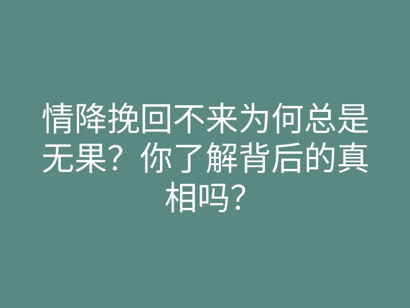 情降挽回不来为何总是无果?你了解背后的真相吗?