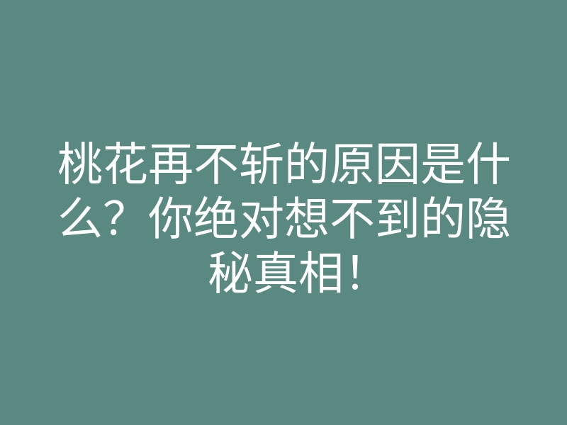 桃花再不斩的原因是什么?你绝对想不到的隐秘真相!