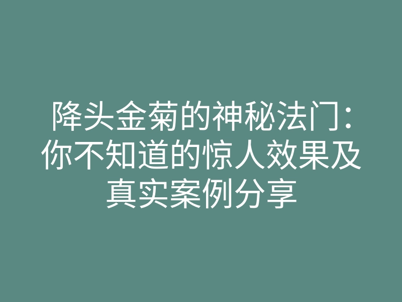 降头金菊的神秘法门:你不知道的惊人效果及真实案例分享