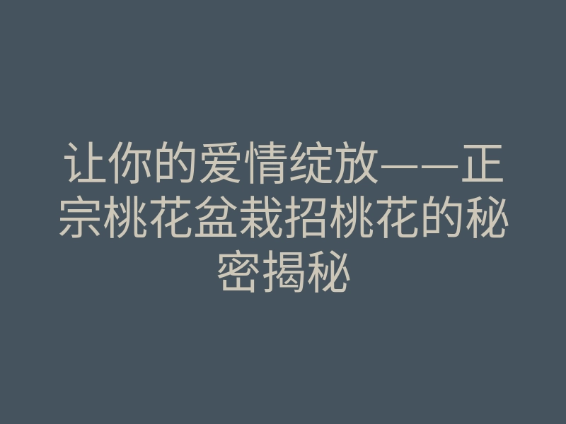 让你的爱情绽放——正宗桃花盆栽招桃花的秘密揭秘