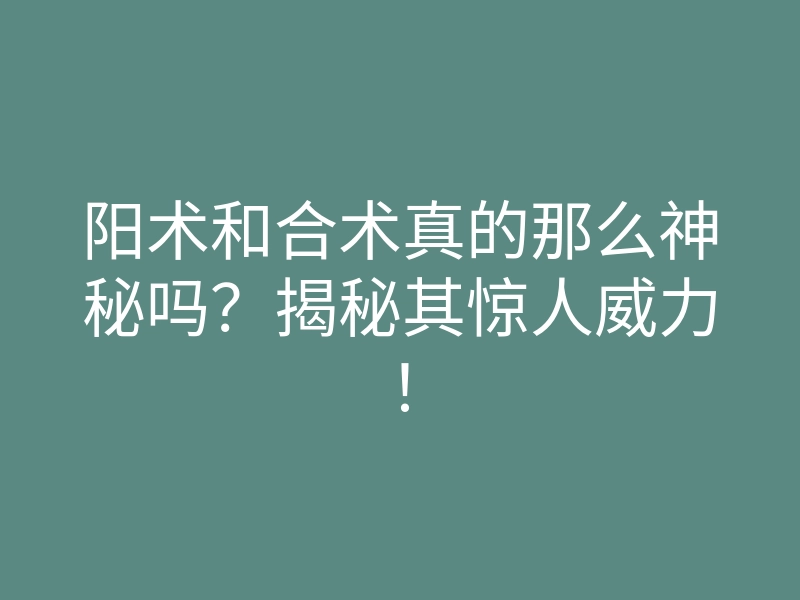 阳术和合术真的那么神秘吗?揭秘其惊人威力!