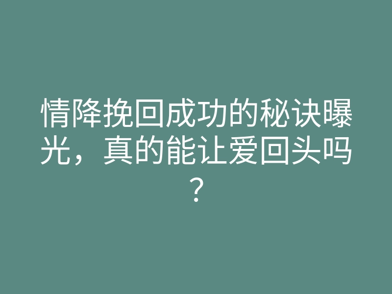 情降挽回成功的秘诀曝光,真的能让爱回头吗?